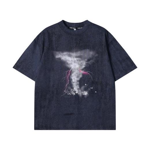 T2776夏季高级感新款个性满天星闪电龙卷风圆领短袖T恤百搭潮流上衣 商品图1