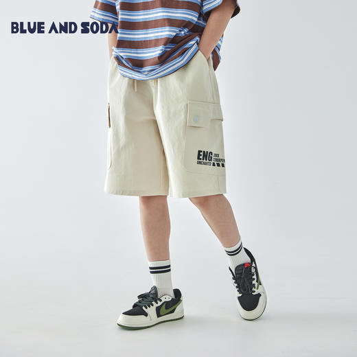 蓝汽水2025夏季全棉斜纹大口袋五分裤休闲松弛感简约廓形亲子短裤 商品图0