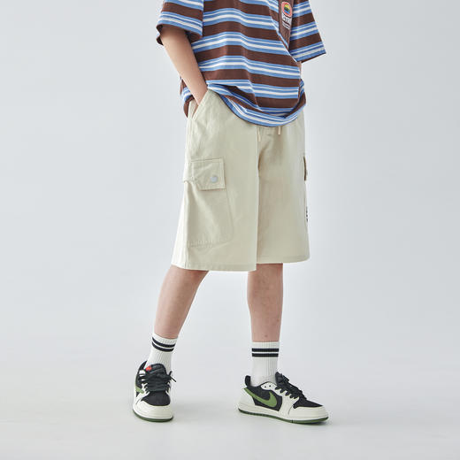 蓝汽水2025夏季全棉斜纹大口袋五分裤休闲松弛感简约廓形亲子短裤 商品图2