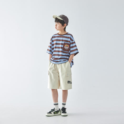蓝汽水2025夏季全棉斜纹大口袋五分裤休闲松弛感简约廓形亲子短裤 商品图1
