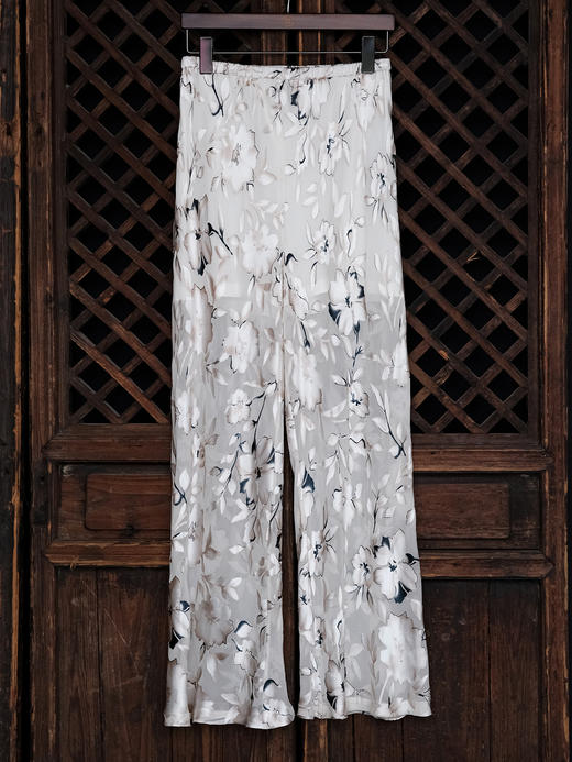 盛唐牡丹 |真丝烂花绒松紧腰女裤 商品图2