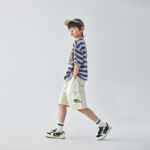 蓝汽水2025夏季全棉斜纹大口袋五分裤休闲松弛感简约廓形亲子短裤 商品图3