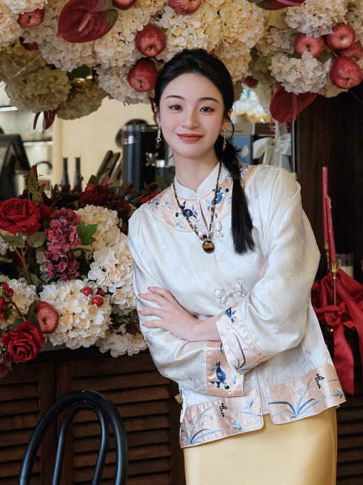 盛唐牡丹 |喜上眉梢手推绣对襟上衣 商品图0