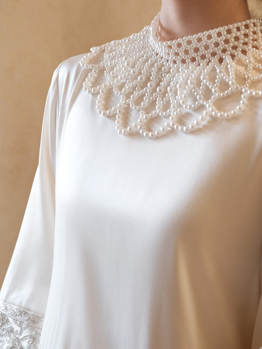 盛唐牡丹 |盘银手推绣真丝上衣+宫廷钉珠装饰云肩/珍珠白 商品图7