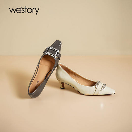 Westory2025年春季小方头低跟方扣通勤百搭浅口单鞋S25AE58901 商品图0