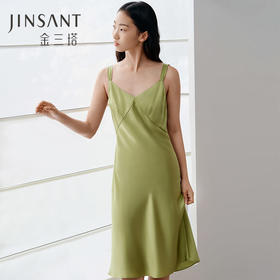 金三塔100%桑蚕丝重磅真丝优雅吊带裙