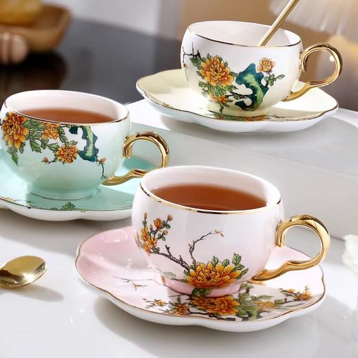 nosin诺轩高档中式陶瓷咖啡杯古典轻奢女咖啡杯碟家用下午茶杯子诺轩复古陶瓷牡丹杯渐变黄礼盒装 商品图1