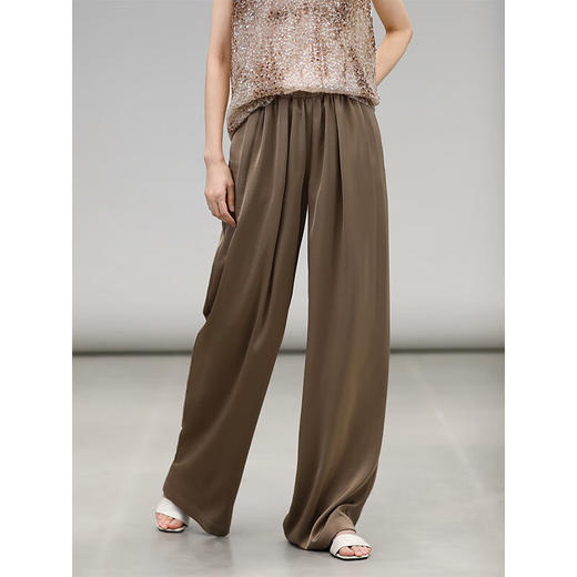 COCOBELLA丝光缎面垂坠爽滑休闲裤宽松通勤舒适阔腿裤PA3073 商品图0