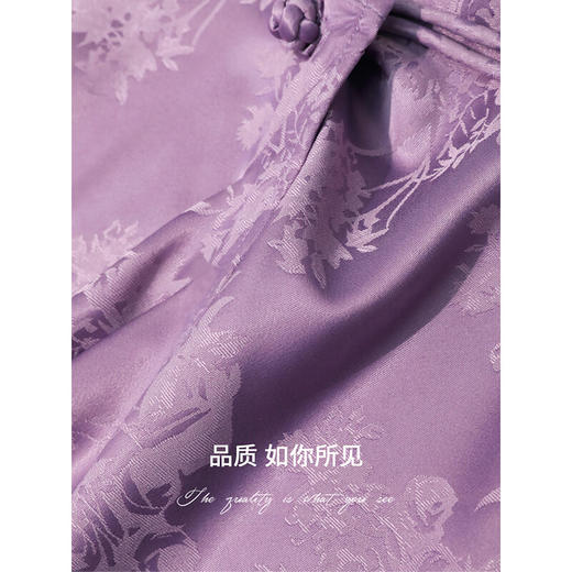 COCOBELLA新中式暗纹提花丝滑缎面衬衫春夏偏门襟盘扣上衣SR3061B 商品图3