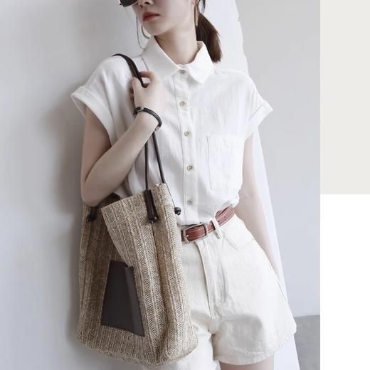 卷卷紫简约牛耳袖女款短袖上衣 苎麻棉混纺轻盈透气 宽松版型不挑身材 极简主义简约百搭 商品图4