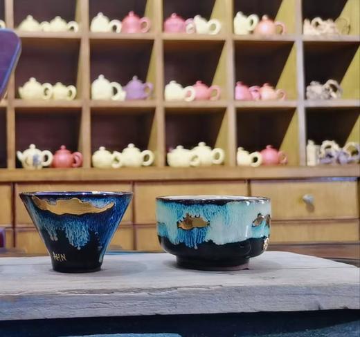 玄雕窑鎏金杯斗笠杯直筒杯大漆闻香杯80ml西施大漆壶200ml鎏金壶200ml【每款成色鎏金块形状都不一样，以实物为准】清水泥茶漏紫砂深色小茶盘32*13*2cm 商品图0