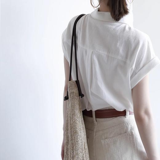 卷卷紫简约牛耳袖女款短袖上衣 苎麻棉混纺轻盈透气 宽松版型不挑身材 极简主义简约百搭 商品图2