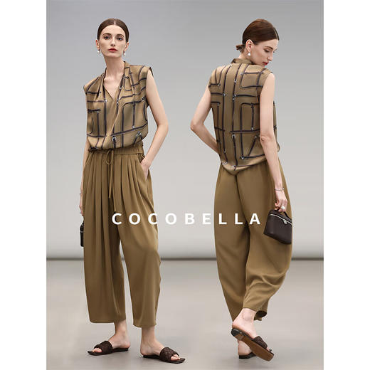 COCOBELLA重工捏褶木耳腰奶奶裤凉感高腰九分休闲裤PA3071-2 商品图2