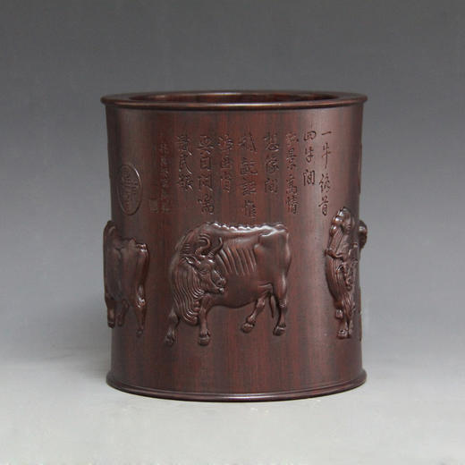 五牛图°大/小号黑檀笔筒 商品图8