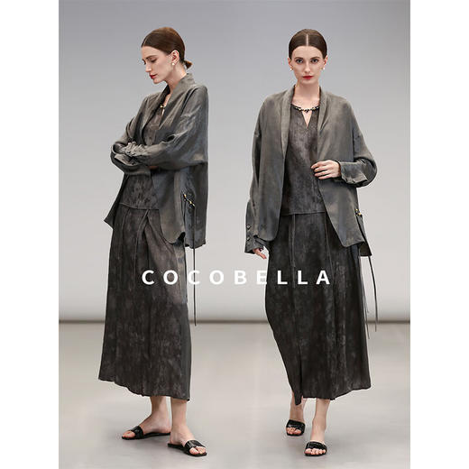 COCOBELLA新国风仿香云纱盘扣外套25春夏流光缎面西装SC3083 商品图1
