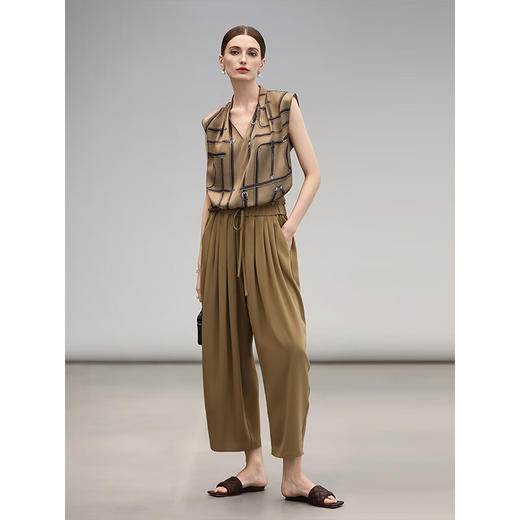 COCOBELLA重工捏褶木耳腰奶奶裤凉感高腰九分休闲裤PA3071-2 商品图3