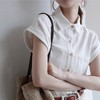 卷卷紫简约牛耳袖女款短袖上衣 苎麻棉混纺轻盈透气 宽松版型不挑身材 极简主义简约百搭 商品缩略图0