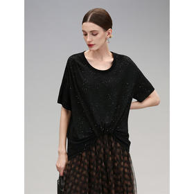 COCOBELLA满天星亮片捏褶25夏短袖T恤不规则气质针织衫TS3200