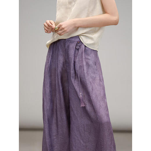 COCOBELLA国风祥云紫镂空提花阔腿裤舒适莱赛尔休闲裤PA3038 商品图4