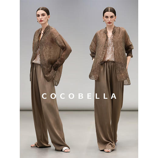 COCOBELLA丝光缎面垂坠爽滑休闲裤宽松通勤舒适阔腿裤PA3073 商品图2