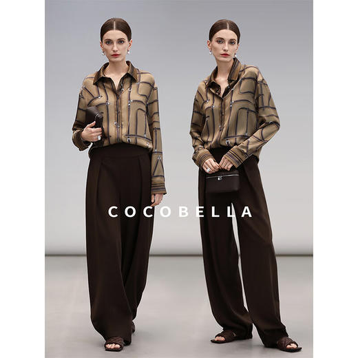COCOBELLA立体定位印花翻领衬衫商务通勤重磅缎面上衣SR3098 商品图2