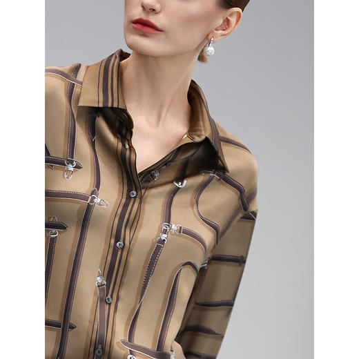 COCOBELLA立体定位印花翻领衬衫商务通勤重磅缎面上衣SR3098 商品图1