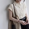 卷卷紫简约牛耳袖女款短袖上衣 苎麻棉混纺轻盈透气 宽松版型不挑身材 极简主义简约百搭 商品缩略图1