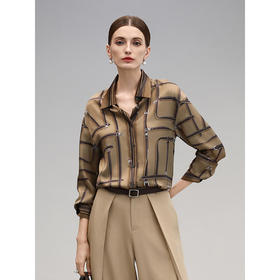 COCOBELLA立体定位印花翻领衬衫商务通勤重磅缎面上衣SR3098