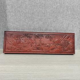 唐寅山水图°浅浮雕干泡台32*10cm