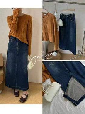 12.12错过没有！清货不退-NO退 爆款推荐-66102 （软料）A字长款牛仔长款半身裙-喜出