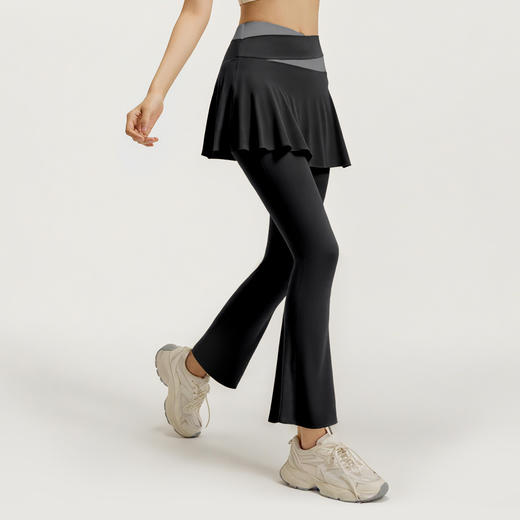 跃牌【瑜堂系列】新款拼色喇叭裙裤高弹显瘦假两件高腰跑步健身瑜伽裤JYMK137 商品图1