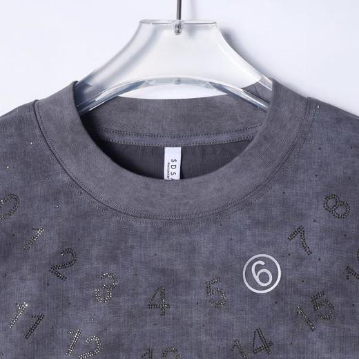 T2771夏季高级感新款潮牌扎染数字烫钻圆领短袖T恤复古宽松印花上衣 商品图2