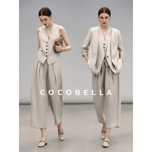 COCOBELLA简约凉爽亚麻无领西装马夹25夏气质通勤马甲WS0006 商品图2