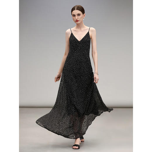 COCOBELLA设计感领巾复古波点吊带裙烧花肌理感连衣裙FR0063 商品图3