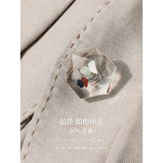 COCOBELLA重工贡针假两件亚麻西装女气质通勤裸领西服SI3001 商品图4