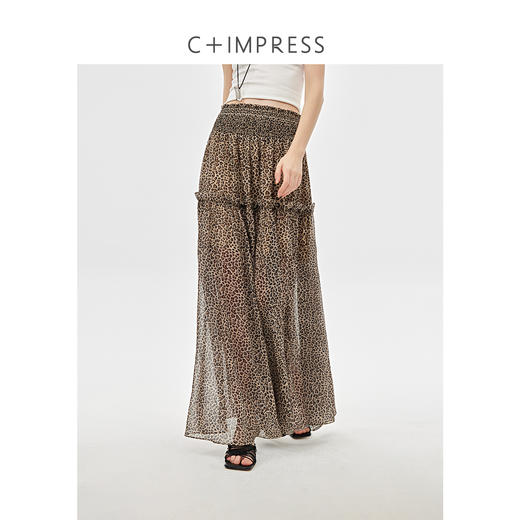 C+IMPRESS/西嘉飒美豹纹半身裙女2025春夏新款木耳边A字中长伞裙BQ2501038 商品图1