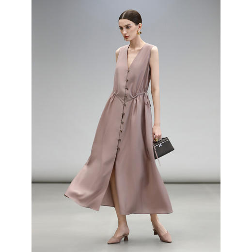 COCOBELLA玫瑰粉莱赛尔V领无袖连衣裙盛夏通勤背心裙FR7008-4 商品图1