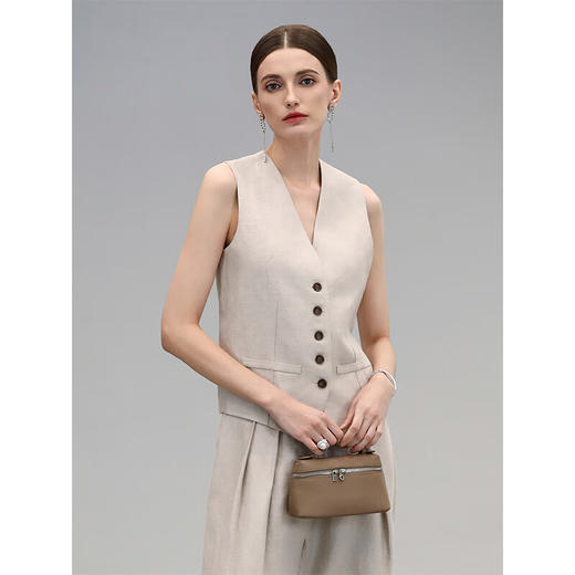 COCOBELLA简约凉爽亚麻无领西装马夹25夏气质通勤马甲WS0006 商品图1