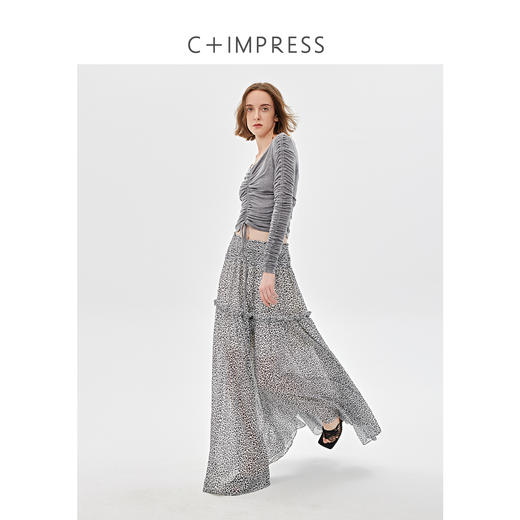 C+IMPRESS/西嘉飒美豹纹半身裙女2025春夏新款木耳边A字中长伞裙BQ2501038 商品图2