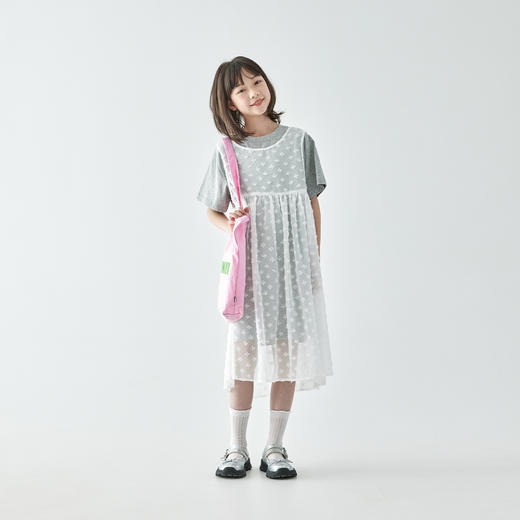 棵初2025年夏季新款女童两件套连衣裙叠穿长款T恤雪纺罩衫套装裙 商品图1