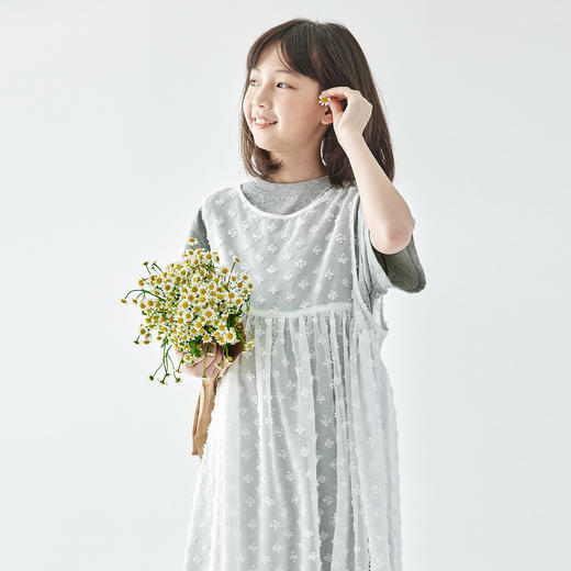 棵初2025年夏季新款女童两件套连衣裙叠穿长款T恤雪纺罩衫套装裙 商品图4