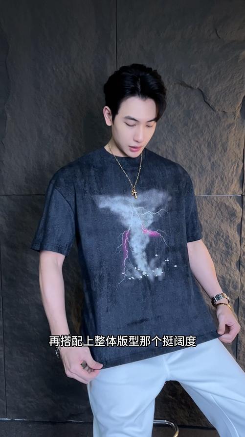 T2776夏季高级感新款个性满天星闪电龙卷风圆领短袖T恤百搭潮流上衣 商品图0