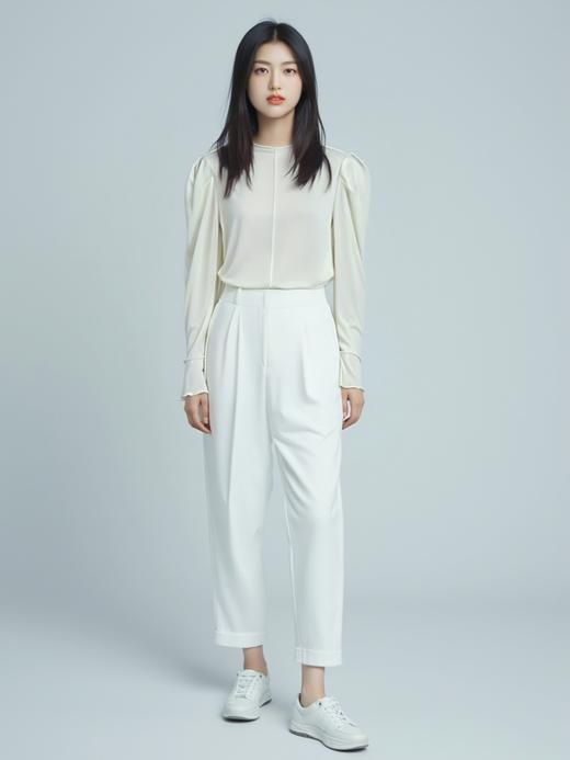 12.12错过没有！清货不退不参与退货-德绒修身喇叭袖包边泡泡袖打底衫4523-喜出 商品图1