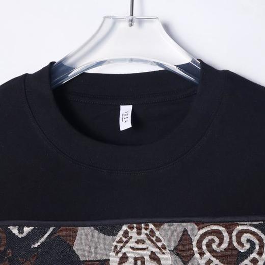 T2790夏季高级感新款国风撞色刺绣圆领短袖T恤百搭潮流宽松复古上衣 商品图2