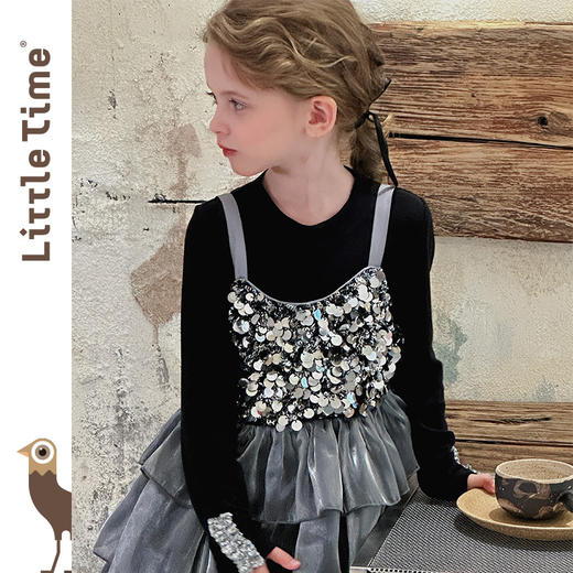 Little time女童连衣裙夏装2025新款女孩亮片礼服公主裙吊带裙 商品图3