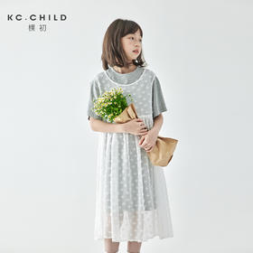 棵初2025年夏季新款女童两件套连衣裙叠穿长款T恤雪纺罩衫套装裙