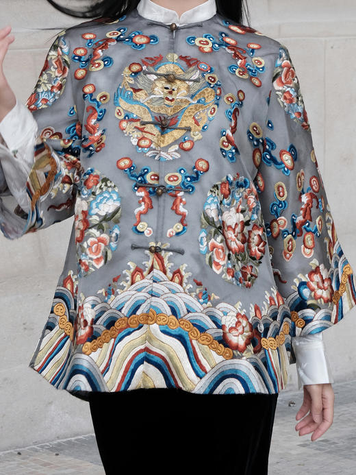 盛唐牡丹|高货-重缎真丝满绣蟒袍-唯一款[特价品](不退不换）-灰色 商品图6