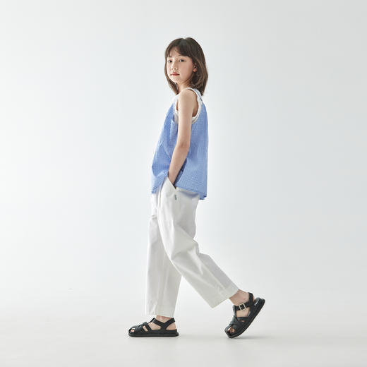 棵初2025年夏季新款童装白色全棉休闲裤亲子装腰间打褶9分宽松裤 商品图3