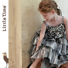 Little time女童连衣裙夏装2025新款女孩亮片礼服公主裙吊带裙
