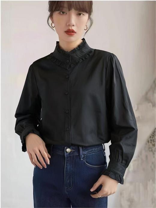 原创设计师品牌- CHUMO初沫8002宫廷风花边立领高密棉衬衫小衫-喜出 商品图0